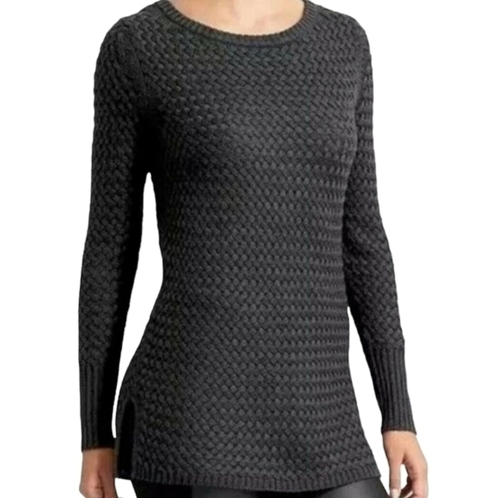 Athleta wool blend charcoal gray basket weave tunic length sweater size S